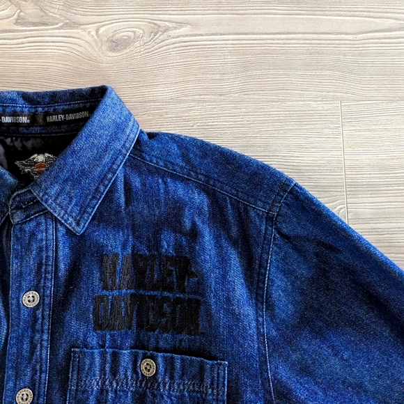 Harley-Davidson Men's Denim Button Down Lined Long Sleeve Shirt - Picture 2 of 7
